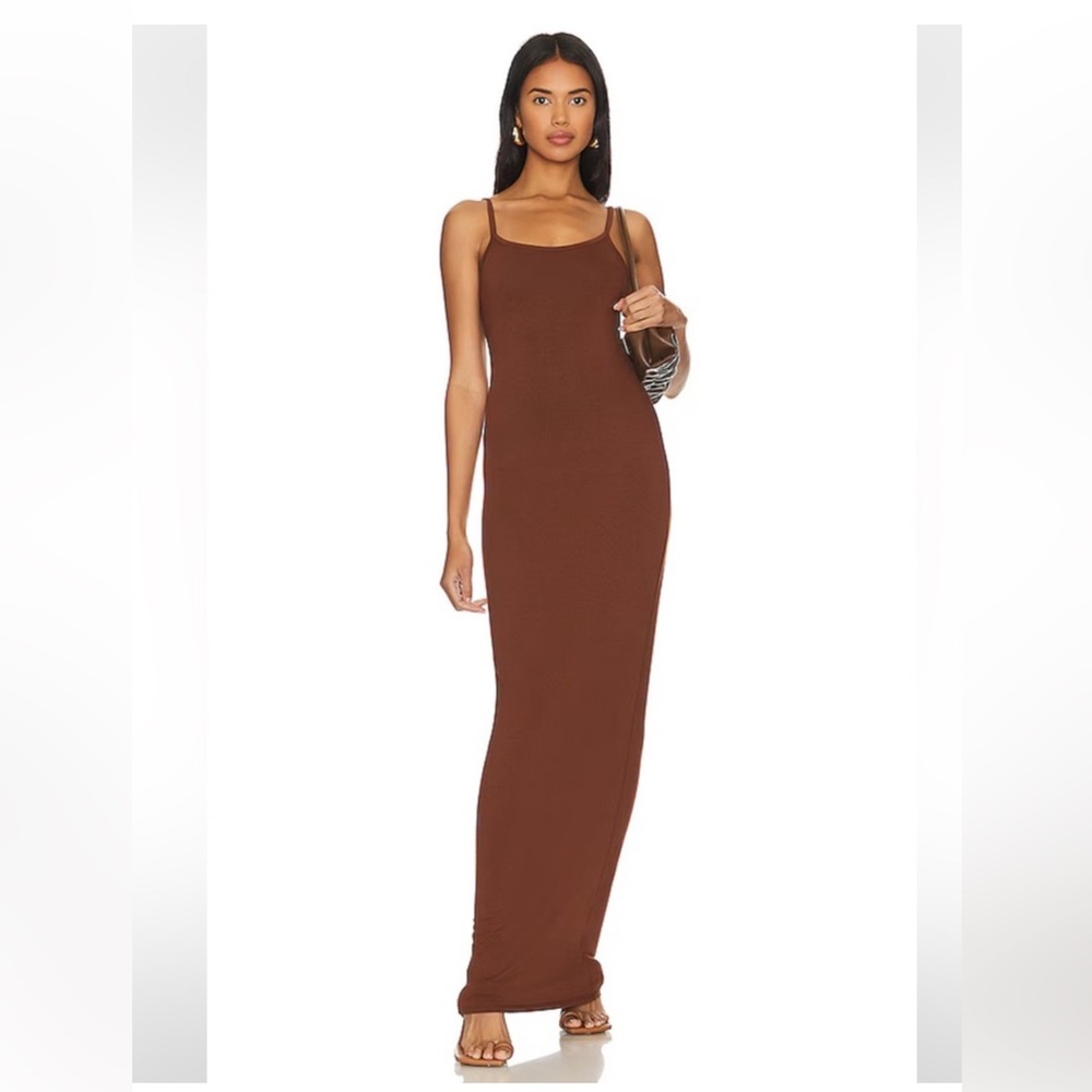 Brown Ribbed Bodycon Maxi Dress